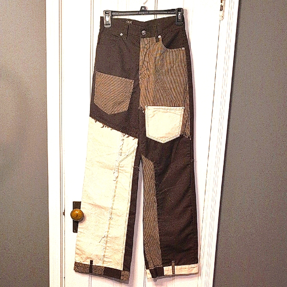 Patchwork  Jeans /Pants- Brown and Cream